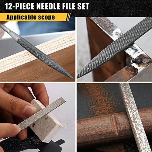TARIST 12PCS Needle File Set with Tool Bag, Small File Set Includes 6pcs Jewlers Files & 6 Steel Files for Metal, Jewlers, Wood, Leather and Plastic - style: Needle File - 12 pcs