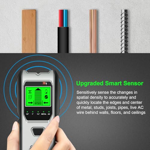 Stud Finder Wall Scanner, 5 in 1 Multifunction Stud Locator with Upgraded Smart Sensor, HD LCD Display and Audio Alarm for The Center & Edge of Metal, Studs, AC Wire, and Pipe Detection (Gainsboro) - color: Gainsboro