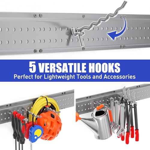 Garage Tool Organizer Wall Mount 49.5 inches with 10 Adjustable Heavy-Duty Hooks, Garage Organization, Garden Tool Storage Rack, Yard, and Shed, Holds Up to 400 lbs (Grey) - size: 49.5" | 3 Panels + 10 Hooks