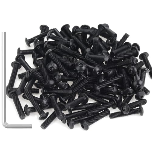 105 Pieces M4 x 20mm Button Head Socket Cap Screws, Thread Pitch 0.7mm, Sutemribor M4 Black Screws, 10.9 Grade Alloy Steel, Black Oxide Finish, Fully Threaded - size: M4 x 20mm, style: Button Head