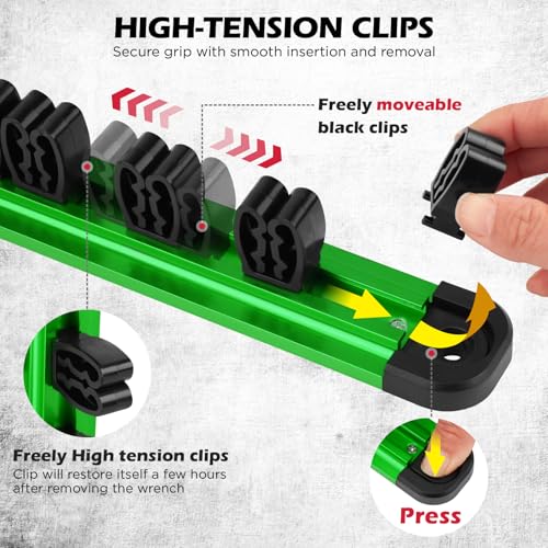 Magnetic Screwdriver Organizer and Wrench Organizer, 14-Slot Screwdriver and Wrench Holder, Magnetic Aluminum Rail Tool Organizer for Tool Box Drawer Wall-Mount Storage, Green (Tools not Included) - style: 1-Pack Green (14-Slot)