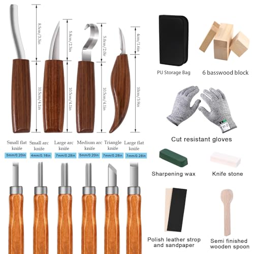 Wood Carving Kit,23pcs Wood Carving Tools with 4 Wood Carving Knives 6 Detail Knives 6 Basswood Blocks,Square Handle Design Whittling Kit DIY Hobbies for Beginners Adults Kids Hobby(NewSet2) - size: 4PCS Flat Handle & Square Basswood
