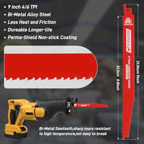 25 Pack 9 Inch 4/6 Tpi Reciprocating Saw Blades Bi-Metal Steel Demon with Perma-Shield Coating Stud and Reciprocating Saw Blades for Cutting Embedded Wood Metals PVC Pallets etc. - size: 9in 25Pack, style: 4/6 Tpi
