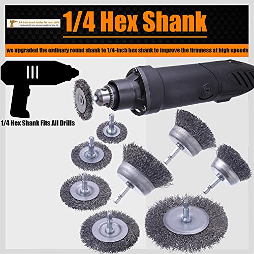 20- Pack Wire Brush Cup Wheels Drill, 1/4 Inch Hex Shank for Rust Removal | 0.012 inch Coarse Carbon Steel, Cleaning Rust and Abrasive, Wire Wheel Brush Drill Attachments