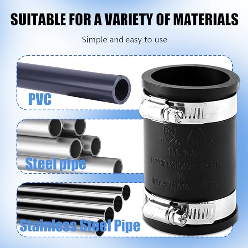1 1/2" Flexible Pvc Pipe Coupling with Stainless Steel Clamp, Flexible Fitting for Connecting Cast Iron, Plastic and Copper Pipes, for Sewer and Drain Connections(Black) - size: 1 1/2"