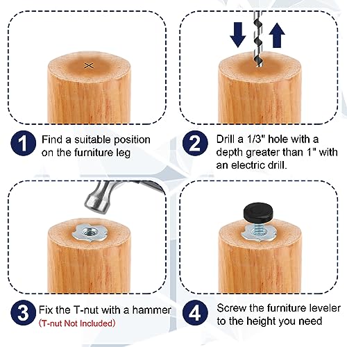 1/4" Thread Furniture Feet Levelers, 12 PCS Adjustable Furniture Feet - size: 1/4"-20