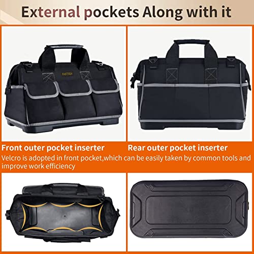 FASTECH 20-inch Wide Mouth Tool Bag with Water Proof Molded Base, Waterproof Tool Organizer Bag for Men with Adjustable Shoulder Strap (Grey-20INCH) - size: 20 inch-Grey-With Bottom Shell