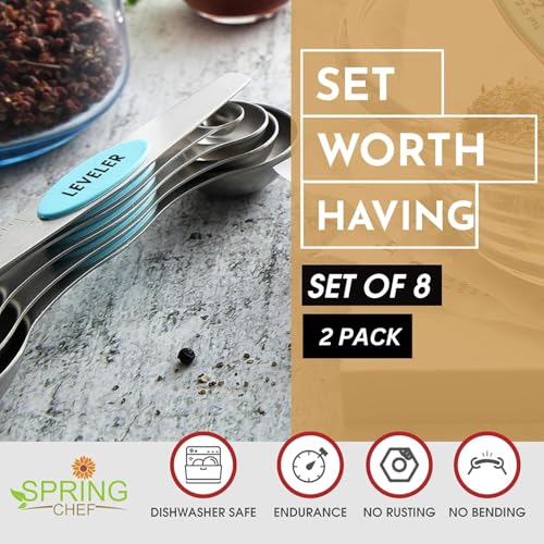 Spring Chef Stainless Steel 8 Magnetic Measuring Spoons, 2 Pack, Aqua Sky - color: Blue (Aqua Sky), size: 2-Pack