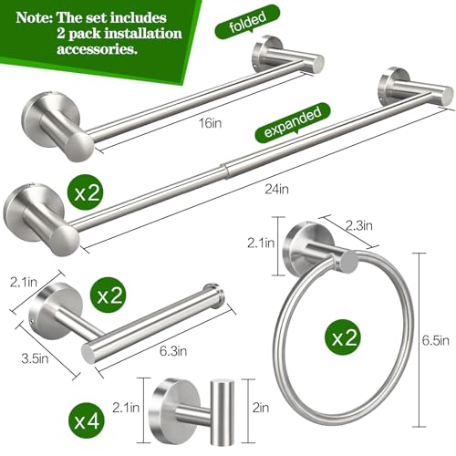 10pcs Brushed Nickel Retractable Bathroom Hardware Set - color: 10pcs 24" Brushed Nickel