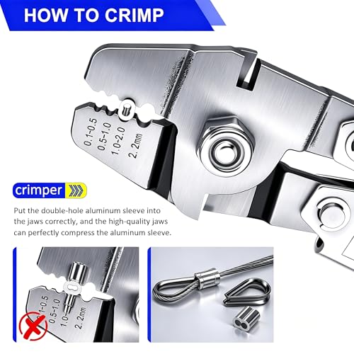 Twidec/Wire Rope Crimping Tool Kit Up To 2.2mm Swaging Tool With 165FT 1/16'' 304 stainless steel Wire Rope And 150PCS 1/16''Aluminum Crimping Loop Sleeve 20PCS Wire Rope Thimbles - style: 165FT