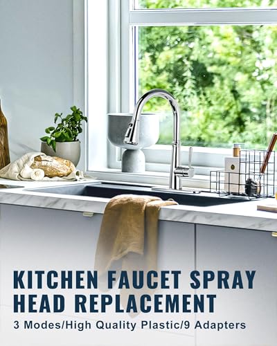 ALEASHA Pull Down Spray Head for Kitchen Faucet,3-Function Sink Spray Nozzle with 9 Adapters,Kitchen Faucet Head Replacement Compatible with American Standard Faucets,Chrome - color: Chrome