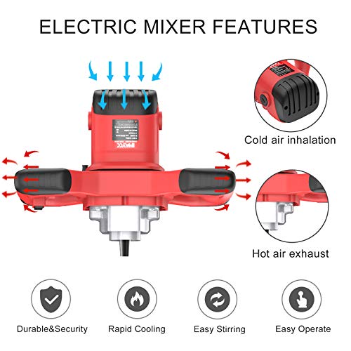 IMAYCC Cement Mixer, 2100W Electric Concrete Mixer with 6 Speed, 110V Handheld Mud Mixer for Motar,Paint, Grout, Plaster, Thinset,Fodder Stirring Tool - color: Red
