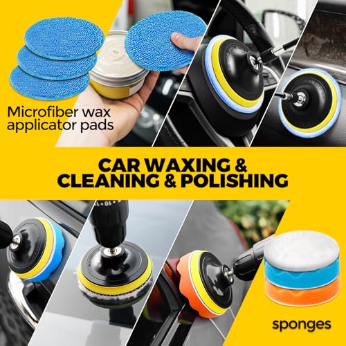 Holikme 22Pack Drill Brush Attachments Set,Scrub Pads & Sponge, Buffing Pads,Power Scrubber Brush,Car Polishing Pad Kit,Wax Applicator Pad,Car Cleaning Kit,Masonry Brushes,Cleaning Supplies - color: Yellow