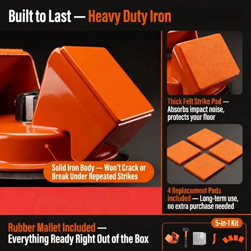 Floor Gap Fixer Tool, Fix Laminate LVP & Vinyl Plank Floor Gaps Without Contractor, Heavy Duty 45° Double-Sided Strike, 5-in-1 Complete Kit with Silicone Suction Cup, Rubber Mallet & Slot Cutter