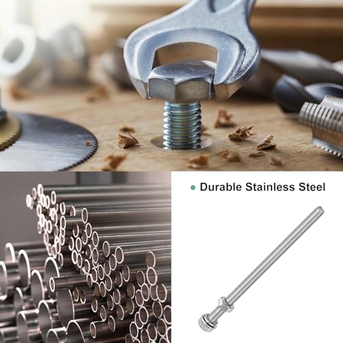 M METERXITY 10-Pack Hex Head Screw Bolt with Nuts Flat & Lock Washers M5x90mm Stainless Steel Bolts and Nuts Kit Fully Threaded Metric Bolt Assortment for Equipment/Machinery - size: M5x90mm