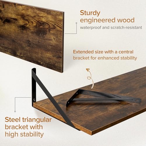Acovy Deep Floating Shelves Wall Mounted, 48"x12" Brown Wood Shelves with Brackets Set of 2 for Bedroom, Living Room, Bathroom, Kitchen, Office - Storage & Display Shelf for Decor, Books, Plants - color: Rustic Brown, size: 48"Wx12"D-2pcs
