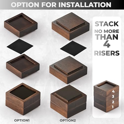 FASONLA Bed Risers, Furniture Risers (Set of 8) Lifts Height 1", 2", 3" or 4", Solid Natural Wood Risers, Non-Slip Recessed Hole to Heavy Bed/Furniture (Walnut Color) - color: Walnut Color