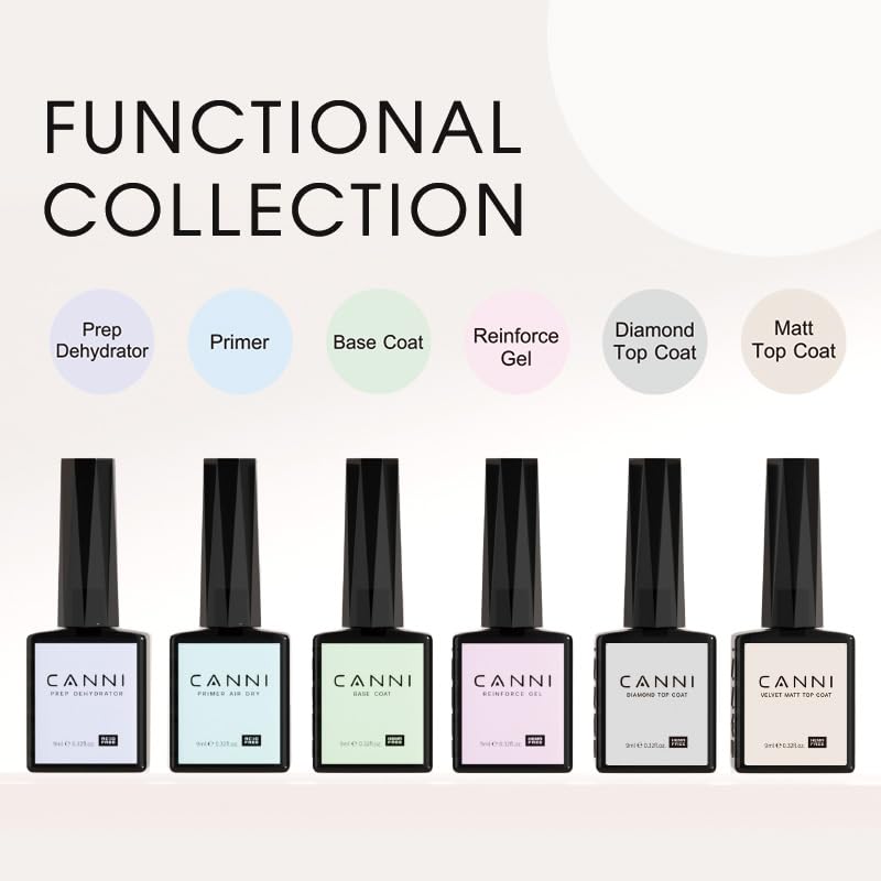 CANNI 6Pcs 9ml Hema-Free Nail Dehydrator Primer, Base Coat Reinforce Diamond Gel Top Coat and Matte Top Coat Gel Nail Polish Set, Soak Off LED Nail Gel Polish Set Nail Art Starter Manicure Salon - color: Clear