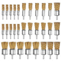 ATOPLEE 30pcs Brass Coated Wire Brush Wheel & Cup Brush Set with 1/4 Inch Round Shank,6 Sizes Crimped Wire Brush Wheel for Rust Removal, Corrosion and Scrub Surfaces,for Drill Attachment - style: 6 Sizes,30pcs