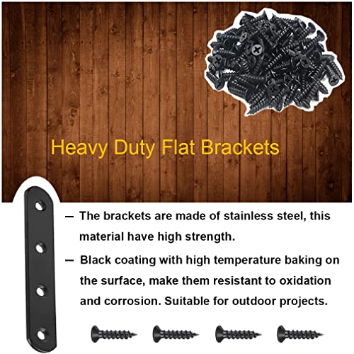 20Pcs Black Straight Brackets Heavy Duty Stainless Steel 4 Inch Straight Brace Flat Mending Plates, Repair Fixing Joining Brackets for Wood Furniture with Screws, CAM-S10020B-20