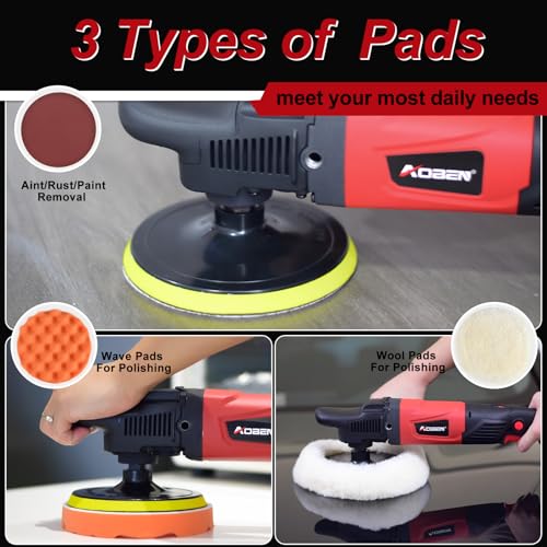 AOBEN Rotary Buffer Polisher,1200W 6-inch/ 7-inch Car Buffer,Car Polisher Waxer Kit with 6 Variable Speed 1000-3500RPM & 4 Polishing Pads,Detachable Handle for Boat,Car Polishing and Waxing - size: AT3501-A