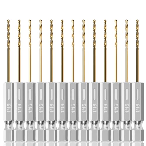 13PC 1/16" Titanium Coated Twist Hex Shank Drill Bit Set - size: 1/16-13pcs