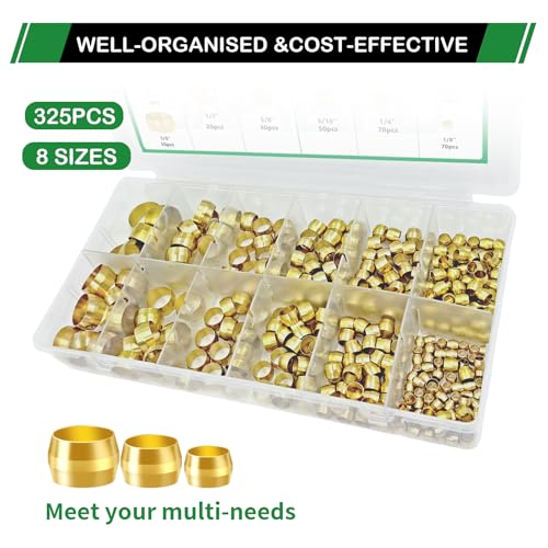 325pcs Brass Compression Sleeves Ferrules Fittings Assortment Kit - color: 325PCS Brass Compression Sleeves Ferrules