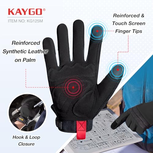 KAYGO Work Gloves Men, Mechanic Utility with Excellent Grip, KG125 - color: Black, size: Medium