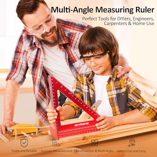 200mm 3D Multi-Angle Measuring Square Ruler, WT103D High Precision Hole Scribing Woodworking Tools, 0-90° Aluminum Alloy Carpenter Square Wood Working Tools, Carpenter Pencils 6 Refills. - color: 200mm Square+Pencil, style: Metric