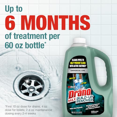 Drano Max Build Up Remover Drain Cleaner, Enzymes & Probiotics Prevents Clogs & Remove Odor-Causing Buildup, Safe for Septic, Toilets & Pipes in Bathroom Drains & Kitchen Sinks, Commercial Line, 60 oz - size: 60 oz (Pack of 4)