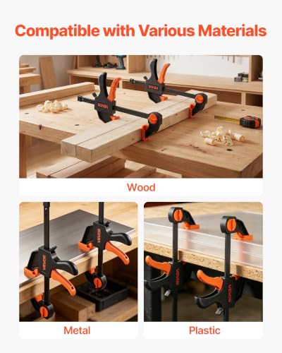 VEVOR Bar Clamps for Woodworking, 8-Pack, 6" and 12", with Spring Clamps, One-Handed Clamp/Spreader, 154 lbs Load Limit, Quick Release, Self-Locking Design, for Wood Working and Metal Working - size: 12"& 6" (8 Pack), style: Quick Grip