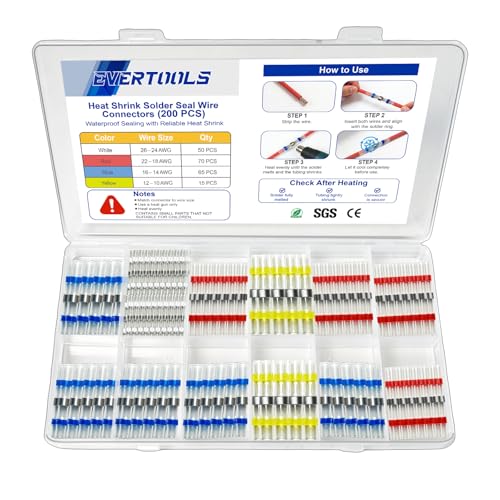 200 Pcs Heat Shrink Solder Seal Wire Connectors Kit, Waterproof Electrical Butt Splice Connectors for Marine, Automotive, Trailer, RV, Boat and Truck Wiring