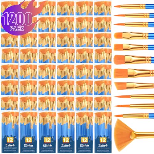 ESRICH Paint Brushes Set, 100Pack 1200pcs Paint Brush for Acrylic Painting - size: 1200p