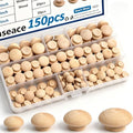 smseace 150Pcs 4-Sizes Button Wood Plugs 3/16" 5/16"，3/8"，1/2" Wooden Hole Plugs for Holes in Furniture/Table and Chair Legs/Cabinet Reserved Holes/Outdoor Equipment Wood Plugs Assortment Kit - style: Button Wood Plugs
