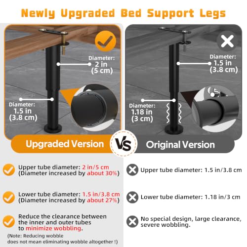Wlrrcwdttc 4 Pcs Adjustable Height Bed Support Legs 7.08-13 inch, Bed Frame Center Support Legs for Bed Frame/Bed Center Slat/Furniture, Heavy Duty Metal Bed Replacement Legs Bed Slats Support Legs
