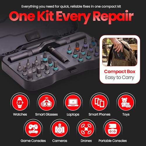 24 in 1 Magnetic Ratchet Screwdriver Set, Magnetic Screwdriver Set with Multi-Bit Ratcheting Handle & Bit Magnetizer, Compact Repair Tool Kit with Storage Case for Furniture, Computer, Bicycle and DIY - size: 24 in 1