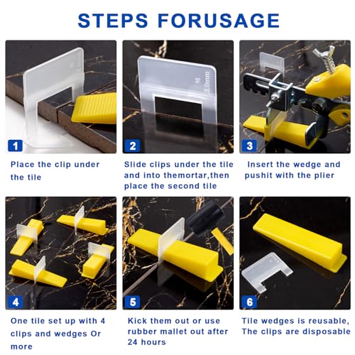 Tile Leveling System Clips Tiles Leveler Spacers Tile Clips 1/8 inch Tile Spacer 5500 Piece and 16 oz Rubber Mallet Hammer .Tile Tools Set for Professional Ceramic and Stone Installation - color: 5500