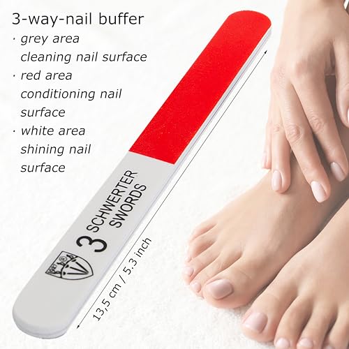3 Swords Germany - Sapphire Metal Nail File Set 3 Pieces with 1 Piece 3-Way Nail Buffer – Nail Care Made in SOLINGEN/Germany - color: 3 Nail Files / 1 Buffer