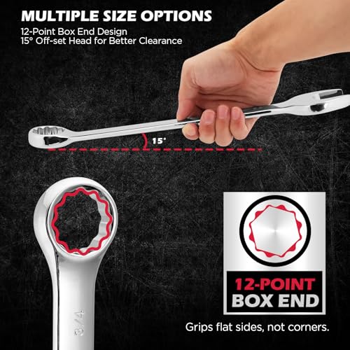 15-Piece SAE Combination Wrench Set, 1/4''–1'' 12-Point Open End and Box End Wrench Kit with Organizer, Chrome Vanadium Steel Tools for Mechanics, Garages and Workshops - style: 15-Piece Combination (SAE)