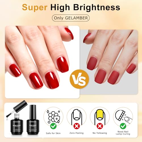 GELAMBER 2Pcs 15ml No Wipe Gel Top Coat and Base Coat, Base and Top Coat Gel Nail Polish Set, Essentials for Super Shiny and Long-Lasting Foundation Finish Nail Art Design Gift - color: Base&Top Coat