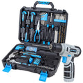 CARTMAN 150-Piece 8V Cordless Drill Hand Tool Set Blue Household Repair Kit - color: Blue