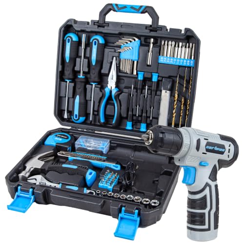 CARTMAN 150-Piece 8V Cordless Drill Hand Tool Set Blue Household Repair Kit - color: Blue