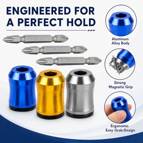 6-PCS Magnetic Screw Holder & 3-PCS S2 Screw Bit, Strong Magnetic Screw Ring for 1/4" Hex Screwdrivers & Drill Bits, Stackable Magnetic Ring for Power Tools, Mechanics, Auto Repair & DIY Projects