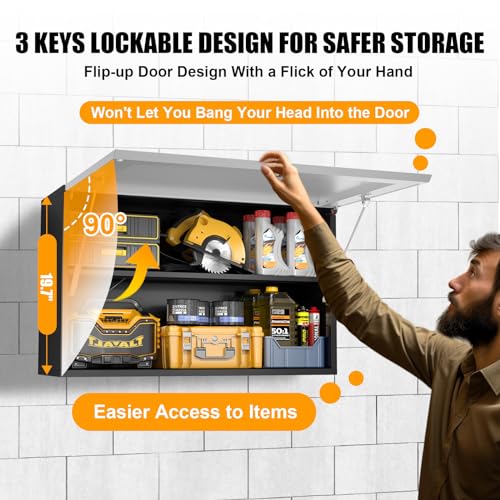 Garage Wall Cabinet, Metal Tool Cabinet with Lock&Adjustable Shelf - color: Black-silver