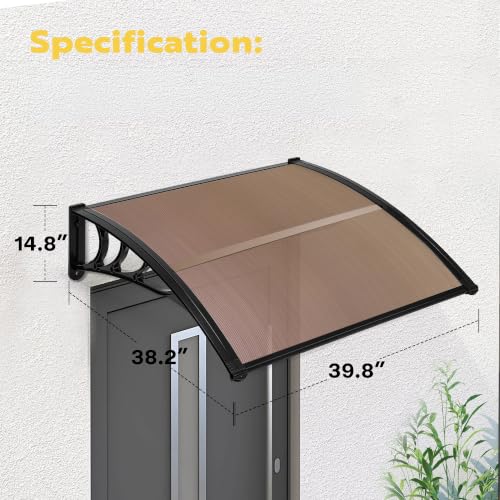VIVOHOME Polycarbonate Window Door Awning Brown 38 Inch x 40 Inch - color: Brown, size: 38 Inch x 40 Inch