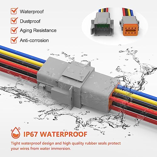 Deutsch DT 8 Pin Connector 2 Sets - 8 Way DT Automotive Waterproof Male Female Plug Wiring Harness for Car, Truck, Boats, LED Work Light, 16 AWG. (2 Sets 8 Pin, Grey) - size: 8-pin