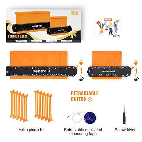 DODOWIN 10+5 Inch Contour Gauge with Lock, Gifts for Men, Dad and Husband - color: Orange-10+5 In.