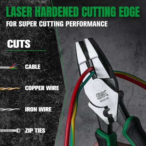 SK 9.5-Inch Linesman Pliers, Laser Hardened Cutting Edges, Cross Teeth - style: 9.5in Linesman Pliers