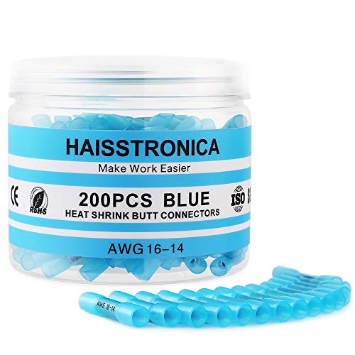haisstronica 200PCS Heat Shrink Butt Connectors, 16-14 AWG Blue - style: Blue AWG 16-14