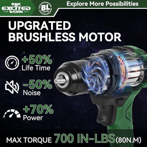 21V Brushless Power Impact Drill Cordless with Dual 3.0Ah Batteries